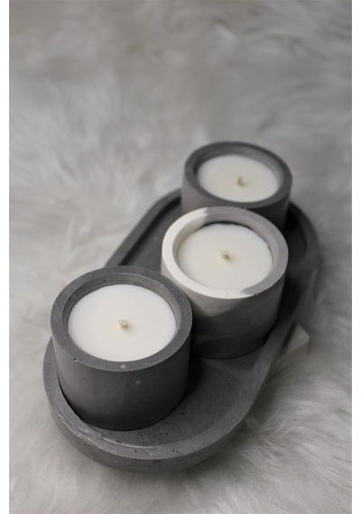 Bottiko Bottiko%100 Soya Wax Beton Dekoratif 3'lü Mum Seti 4 Parça Gri Diğer
