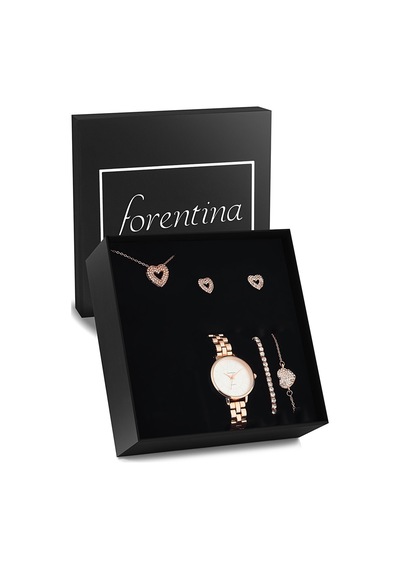 Forentina Rose Kalpli Kolye Bileklik Küpe Saat Hediye Set Ps2762 Çok Renkli