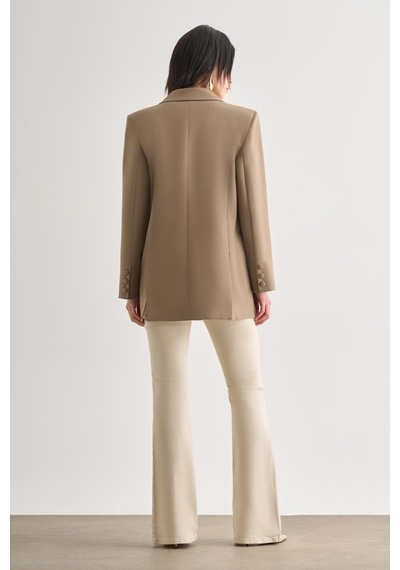 Mizalle Oversize Çift Yırtmaçlı Bej Blazer Ceket Bej