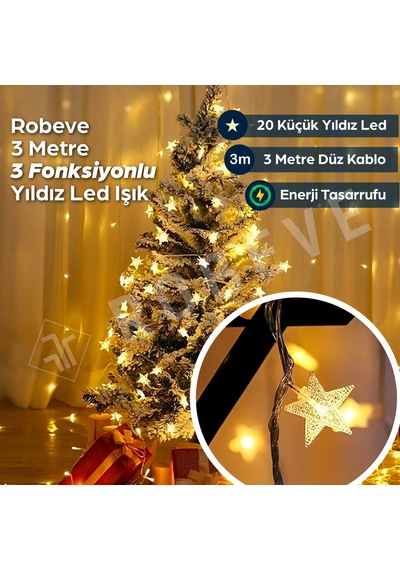 Robeve Yıldız Led Led Işıklı Yıldız 20'li Yıldız Led Işık 3 Metre Pilli Led Işık Yılbaşı Işığı Yılbaşı Ağacı Işığı Yıldız Şerit Led Peri Led Diğer