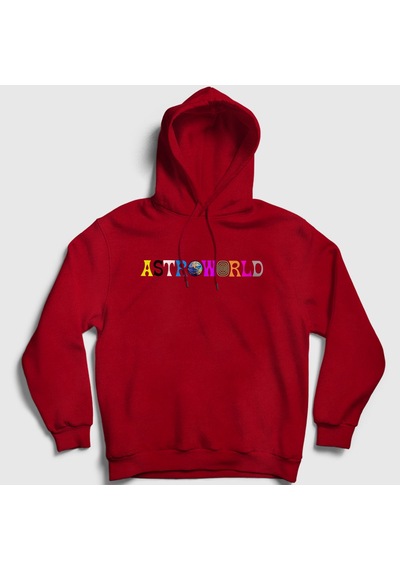 Presmono Unisex Astroworld Travis Scott Kapüşonlu Sweatshirt Kırmızı