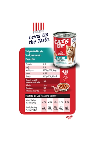 Cats Up Yaş Yetişkin Kedi Maması Kuzu Etli 415gr 24lü