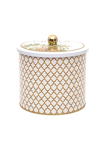 Forrest Yellow Desenli Topuz Kulplu Yuvarlak Metal Saklama Kabı 17.5 x 15.5 CM 3.5 L Çok Renkli