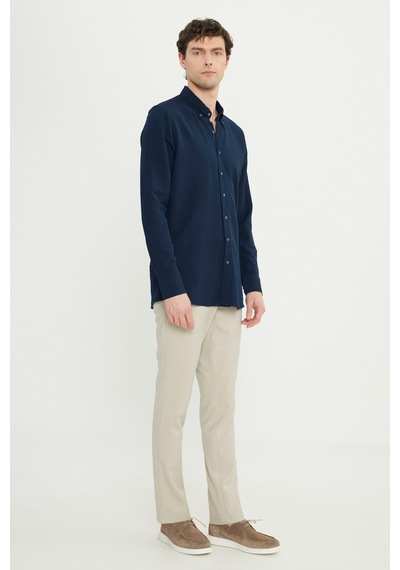 AC&Co / Altınyıldız Classics Erkek Lacı Slim Fit Dar Kesim Düğmeli Yaka %100 Pamuk Gömlek Lacı Lacivert AC&Co / Altınyıldız Classics Erkek Lacı Slim Fit Dar Kesim Düğmeli Yaka %100 Pamuk Gömlek Lacı Lacivert
