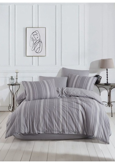 Italian Style Naturel Çift Kişilik Nevresim Takımı Krem - Antrasit Antrasit