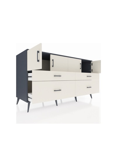 Kronos Konsol 2 Raflı 4 Çekmeceli 4 Kapaklı 176x59x99 Antrasit-ay Antrasit-aytaşı