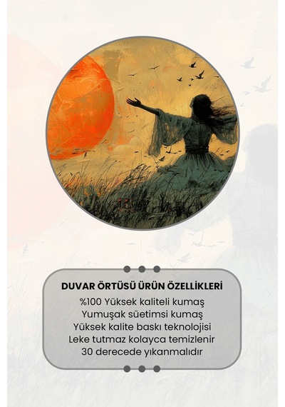 Gün Batımında Özgürlük Desenli Duvar Halısı Duvar Örtüsü Tapestry Süet Dokulu Kumaş