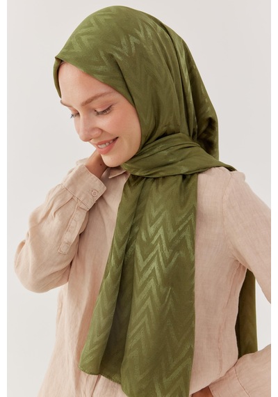 Mirsoy Scarf Zikzak Desen Parlak Jakar Şal - Asker Yeşili Asker Yeşili
