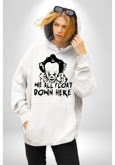 Korkunç Palyaço Korku Film Kadın Erkek Beyaz Kapüşonlu Sweatshirt Hoodie Beyaz