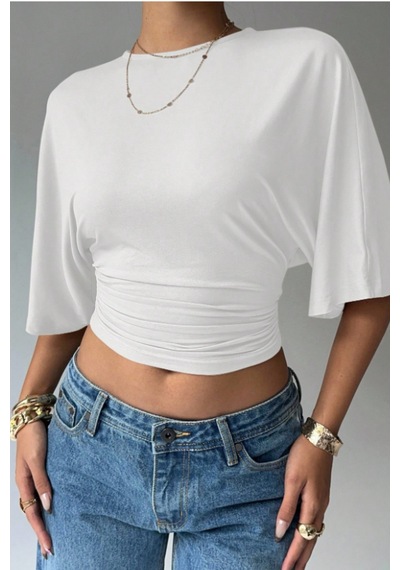 Cool Tarz Kadın Beyaz Crop Bluz Yarım Kol Salaş Fit Yüksek Bel Büzgülü Basic Tişört Beyaz Beyaz Cool Tarz Kadın Beyaz Crop Bluz Yarım Kol Salaş Fit Yüksek Bel Büzgülü Basic Tişört Beyaz Beyaz
