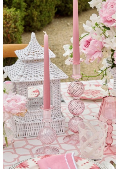 Pembe Pastel Renk Konik Şamdan Mum - 4'lü Set Pembe