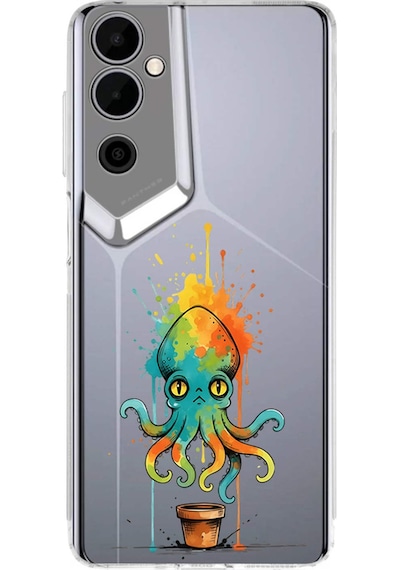 Tecno Pova Neo 2 İle Uyumlu Splash Ahtapot Tasarımlı Şeffaf Silikon Kılıf Şeffaf