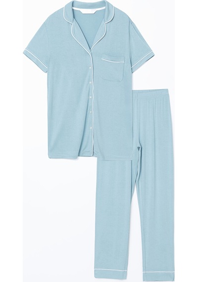 Lcw Dream Mavi Gömlek Yaka Kadın Pijama Takımı