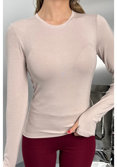 Balenbi Kadın Buzzy Parmak Geçmeli Bisiklet Yaka Basic Body 1130 Bej