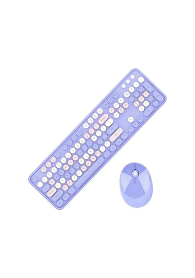 Renkli Daktilo Tarzı Vintage Mekanik Klavye Mouse Pc Laptop Uyumlu Kablosuz