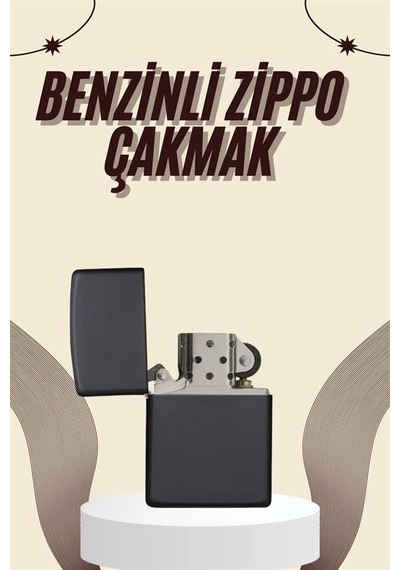 Çakmak Parlak Siyah Benzinli Çakmak Cep Boy Doldurulabilir Altın - Mavi
