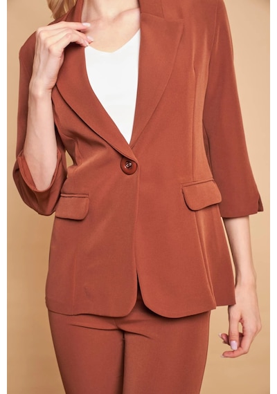 Yakalı Tek Düğmeli Kapri Kollu Kolu Yırtmaçlı Hafif Likralı Kumaş Blazer Ofis Ceket-koyu Taba K.taba Yakalı Tek Düğmeli Kapri Kollu Kolu Yırtmaçlı Hafif Likralı Kumaş Blazer Ofis Ceket-koyu Taba K.taba