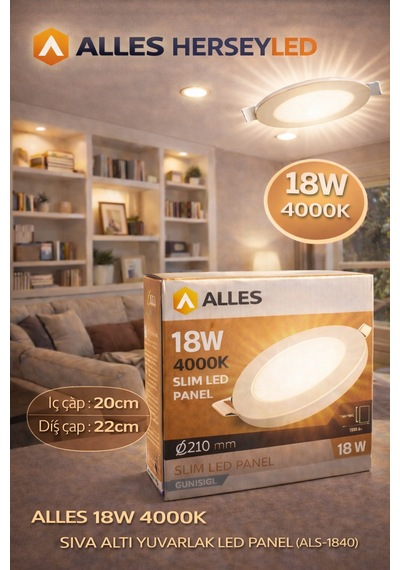 Alles 18w 4000k Sıva Altı Yuvarlak Led Panel Diğer