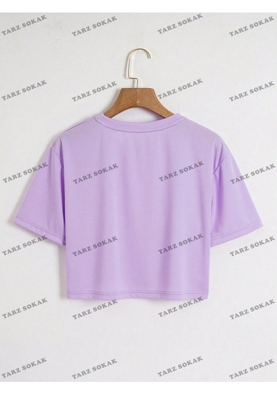 Flood Of Style Crop Ckod-232913 Düz Kısa Mor