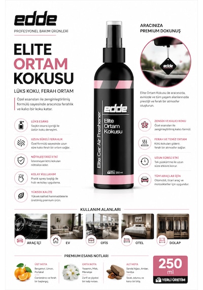Edde Elite Araba Araç Oto Ortam Kokusu Araç Içi Kokuları Oto Parfümü 250 Ml Oto Detailing 250ml