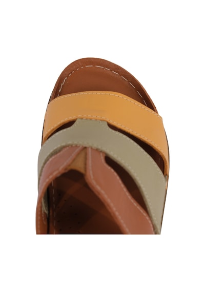 Napa Shoes Hakiki Deri Üç Bantlı Çok Renkli Ortopedik Kadın Terlik Napa-303 Taba