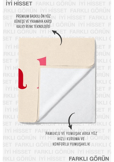 Yazılı Motto Tipografik Plaj Havlusu - Modern Pembe Kırmızı Typo Hızlı Kuruyan Mikrofiber Havlu Köpük İncisi
