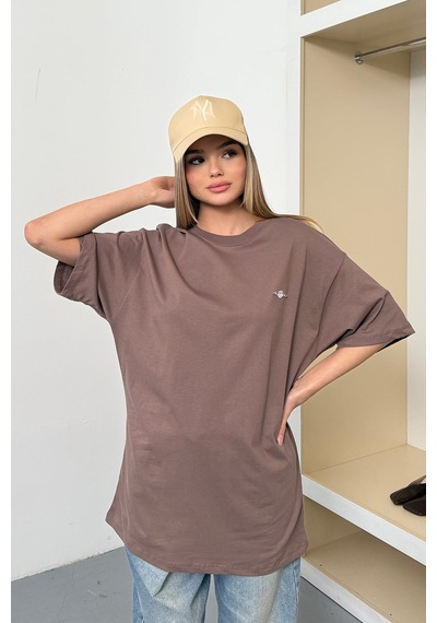 Giysa Kadın Filkete Aksesuarlı Pamuklu T-shirt Açık Kahverengi - 26y 26508