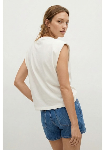 Elemge %100 Pamuk Süprem Tok Kumaş Kadın Oversize Ekru T-shirt Geniş Omuzlu Dökümlü Kolsuz Bol Kalıp