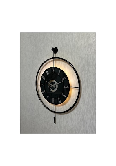 Pey Aksesuar Metal Camlı Duvar Saati 60x80 Cm Büyük Boy Işıklı Gerçek Cam Siyah-füme-siyah-gümüş M61-siyah-füme-siyah-gümüş