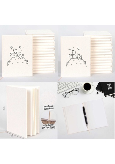 Küçük Prens Sevgili Çift Kanvas Defter Krem
