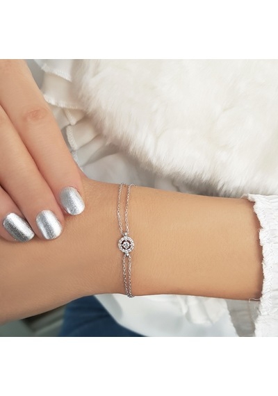 Vaoov 925 Ayar Gümüş Taşlı Yuvarlak Bileklik N11.40078