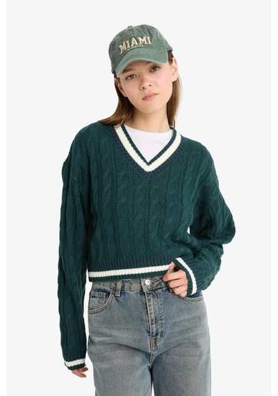 Defacto Coool Regular Fit V Yaka Kazak C7321ax25wngn744 Yeşil