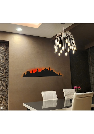 Gün Batımı Işık Efektli Led Aydınlatmalı İstanbul Silueti