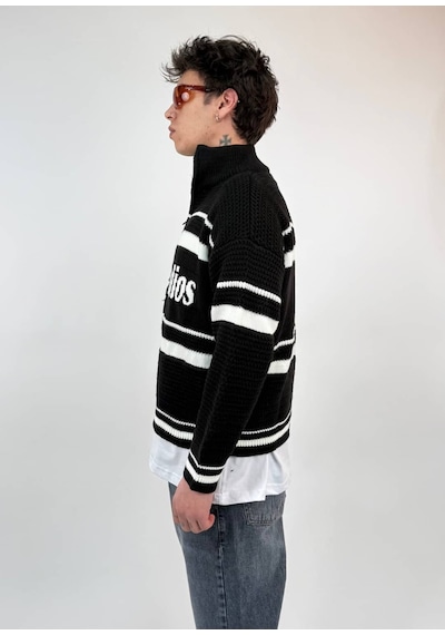 Zaee Studio Stripe Knit Crop Boy Triko Ceket beyaz