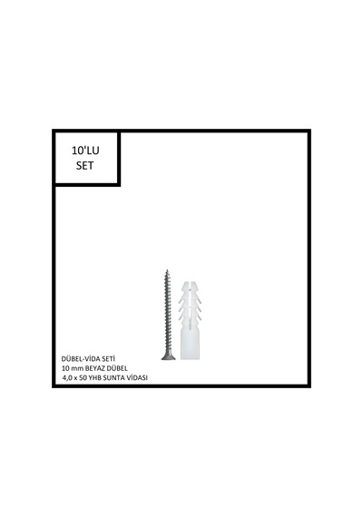 Dübel-vida Seti, Beyaz Dübel 10 Mm, 4,0x50 Yhb Sunta Vidası, 10 Adet