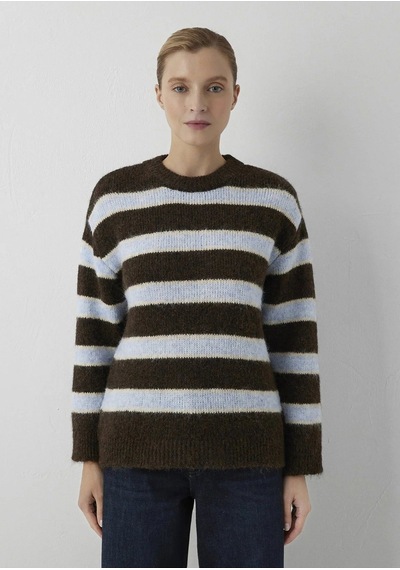 Uzun Kollu Kazak Chambray Blue Stripe Mavi