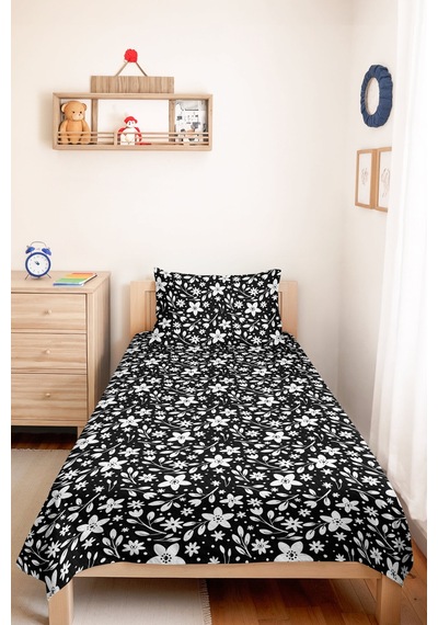 Siyah Çiçekli Modern Genç Odası Tek Kişilik Pike Takımı-beyaz Floral 160x220cm Kapitone Yatak Örtüsü Buharlı Rota İzi