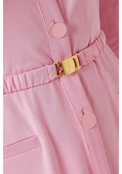 Rowen Rose Belted Cardigan Dress, Lüks Örgü Kumaşlı Kuşaklı Şık Triko Elbise Abiye Pembe 36