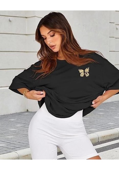 Hazego Bisiklet Yaka Baskılı T-shirt - Siyah