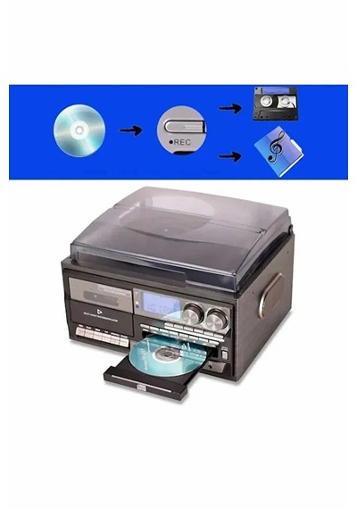 Kn-110 Vintage Plak Cd Kaset Usb Bluetooth Tf Aux Özelikli Pikap Kahverengi