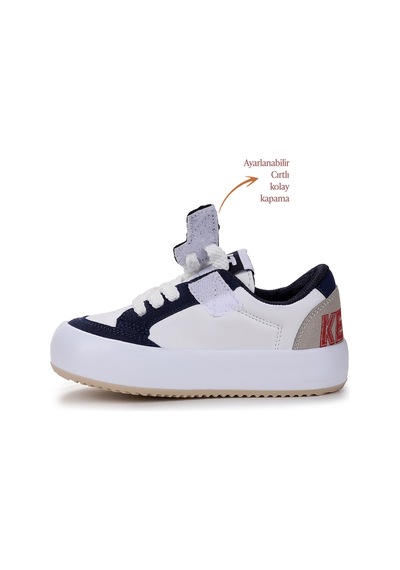 Kiko Kids Rida Günlük Cırtlı Bağcıklı Erkek Çocuk Spor Ayakkabı Beyaz - Lacivert - Kırmızı Beyaz - Lacivert - Kırmızı