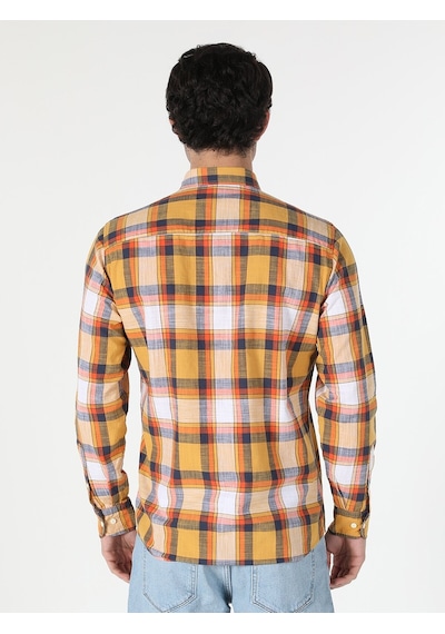 Colin's Regular Fit Kareli Erkek Sarı Uzun Kol Gömlek CL1059563_Q1.V1_YLS Turuncu