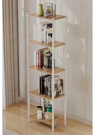 Bes Rafli Çok Amaçli Kitaplik Beyaz Profil Çam Sunta 60x150x26 Cm Mtl035 Beyaz-çam