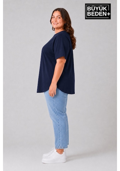 Superlife Süperlife Büyük Beden Kadın Bisiklet Yaka Basic Oval Etek Detalylı 3xl-6xl Uzun Tunik Spr26btsk502 Lacivert