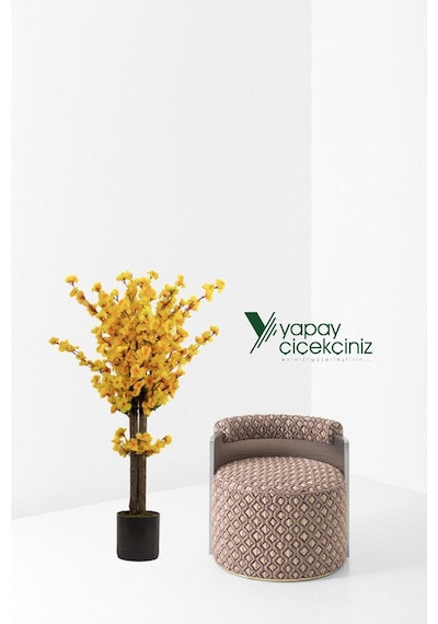 Yapay Çiçekçiniz Gri Saksıda 100 Cm Sarı Bahardalı
