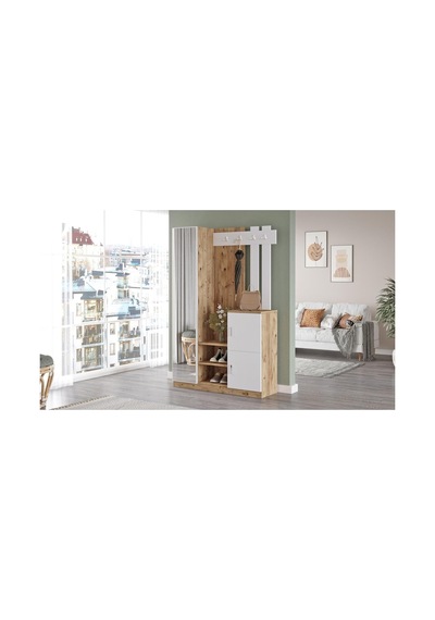 Robinhome Robin Home Liva Aynalı Vestiyer Portmanto Ayakkabılık Çam-Beyaz