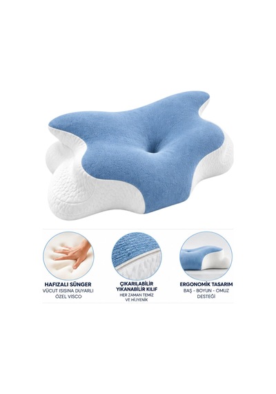 Kelebek Uyku Yastığı Boyun Destekli%100 Memory Foam Visco Yastık Genel