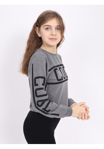 Toontoy Kız Çocuk Cool Baskılı Sweatshirt Antrasit Melanj