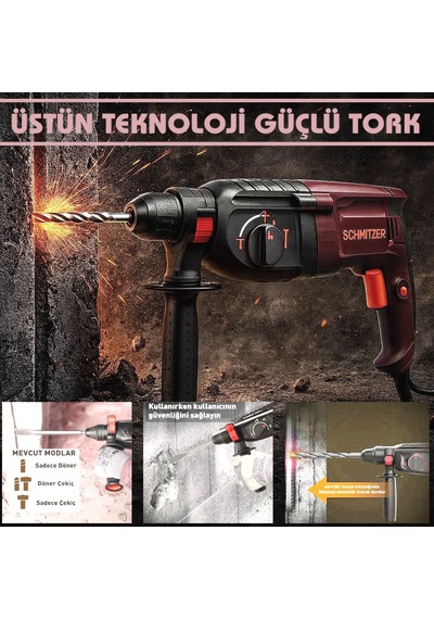 Schmıtzer 3'lü Set Sch-2603k Pro 850 W Sds Plus Metal Şanzuman Profesyonel Darbeli Matkap Kırıcı Delici 26mm Hilti