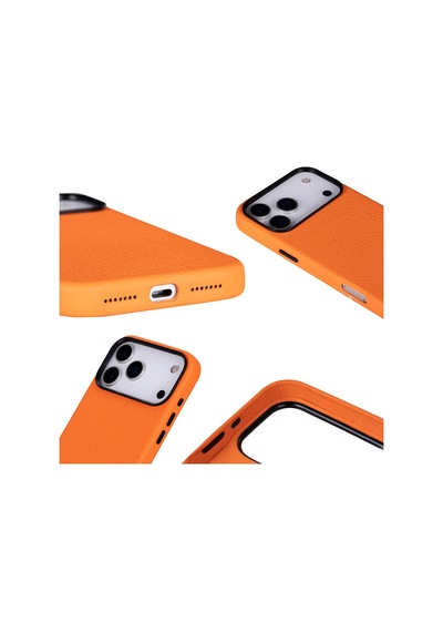 Bloomcase Premium Mono Pebble Orange Apple iPhone Uyumlu 17 Pro Max / 18 Pro Max 6.9" Hakiki Deri Magsafe Kılıf Turuncu